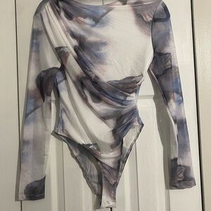 Abstract Gray Long Sleeve Bodysuit